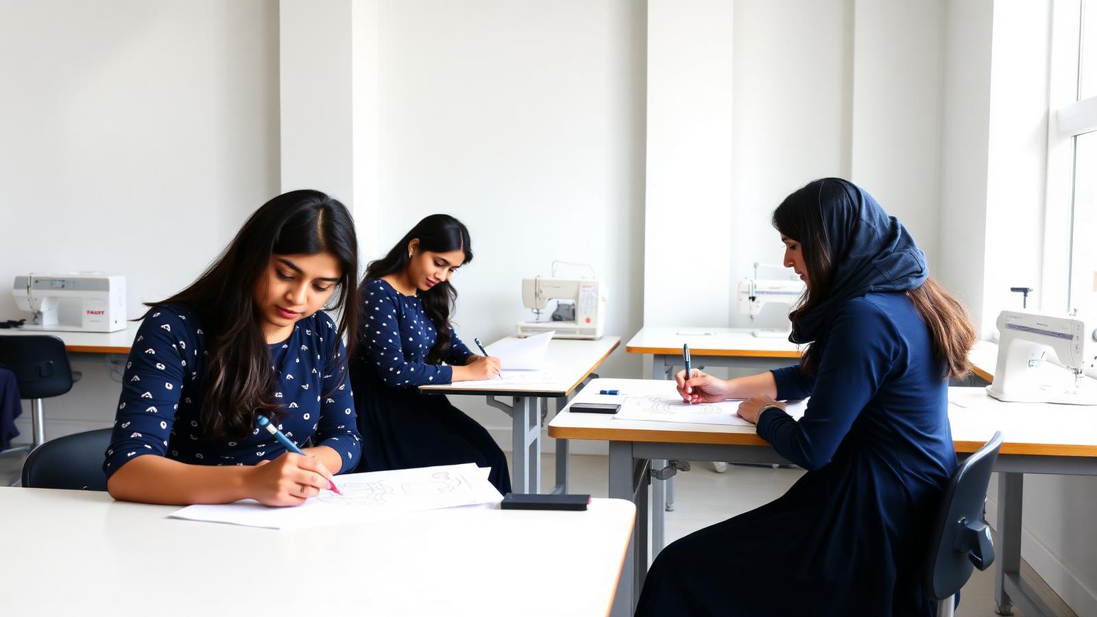 Students learning fashion designing in an iSET Academy studio